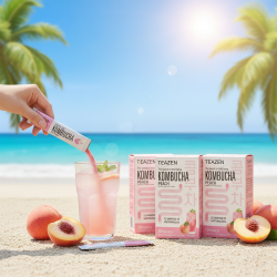Pack 3× TEAZEN Peach Kombucha – 30 Probiotic Sticks