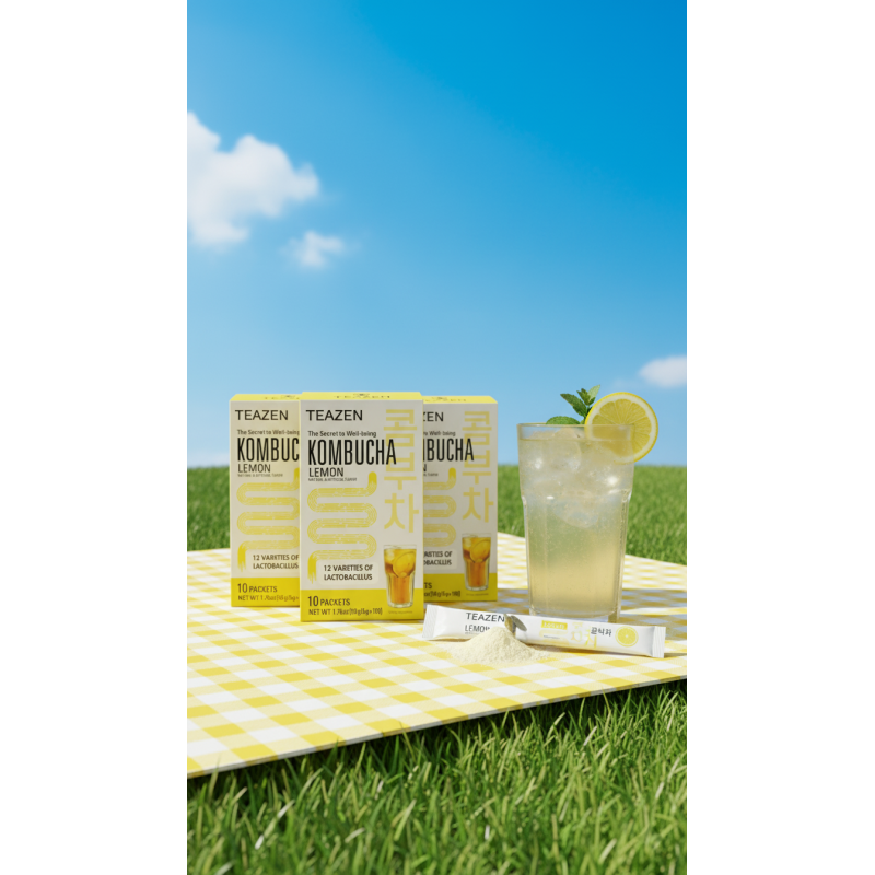 Pack 3× TEAZEN Kombucha Limón Yuzu – 30 sticks probióticos