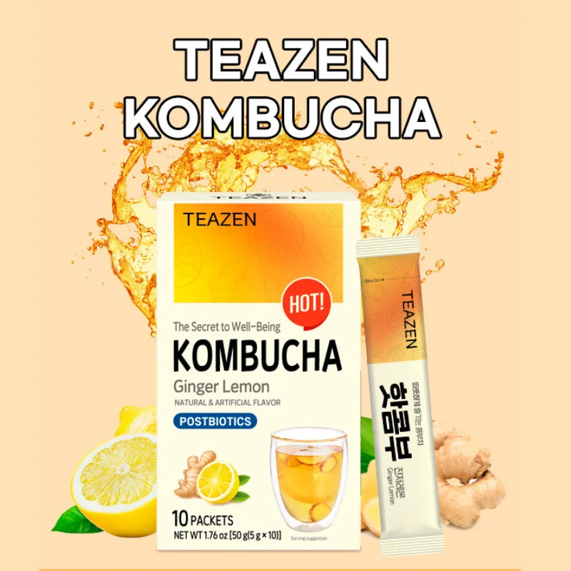 TEAZEN Kombucha Chaud Citron Gingembre – 10 sticks probiotiques