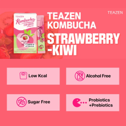 TEAZEN Strawberry Kiwi Kombucha – Probiotic Fermented Tea