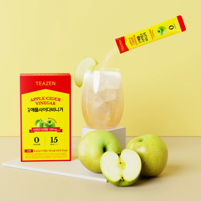 TEAZEN Apple Cider Vinegar Powder Drink – Detox & Digestion Support – 10 Sticks – Sugar-Free, Vegan, Low-Calorie – Korean Wellne