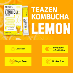 TEAZEN Kombucha Citroen – Instant probiotische theedrank – 10 zakjes – Suikervrij, vegan, laag in calorieën – Koreaans geferment