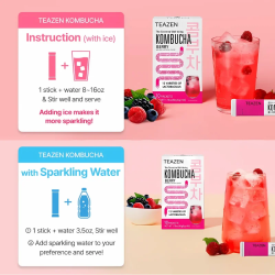 TEAZEN Kombucha Berry – Boisson instantanée au thé probiotique – 10 sachets – Sans sucre, Végan, Faible en calories