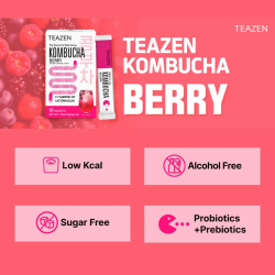 TEAZEN Kombucha Berry – Bebida instantánea de té probiótico – 10 sobres – Sin azúcar, Vegana, Baja en calorías – Té fermentado c