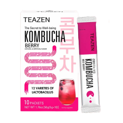 TEAZEN Kombucha Berry – Bebida instantánea de té probiótico – 10 sobres – Sin azúcar, Vegana, Baja en calorías – Té fermentado c